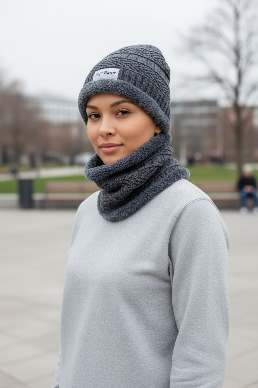 Wool Knitted Beanie Hat – Adjustable Winter Ski Cap with Embroidered Detail for Sports & Outdoor Activities