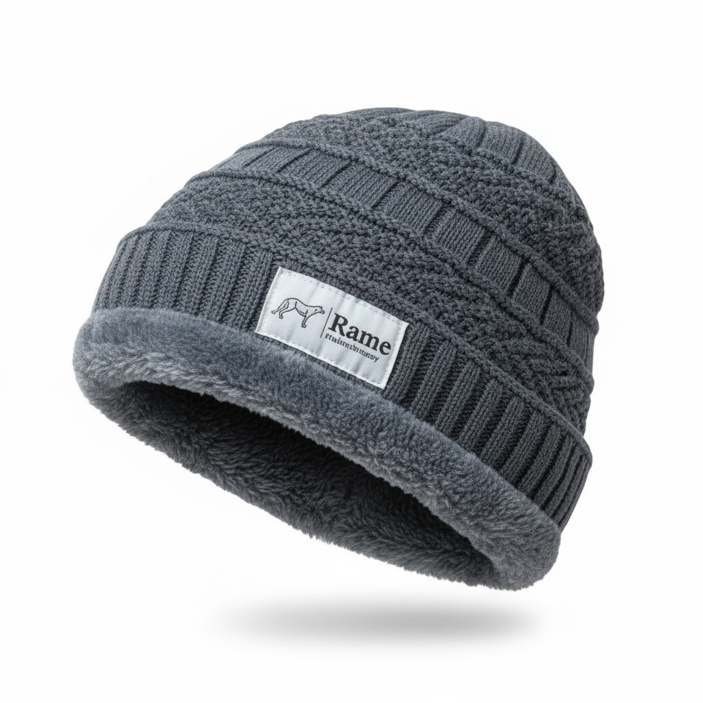 Wool Knitted Beanie Hat – Adjustable Winter Ski Cap with Embroidered Detail for Sports & Outdoor Activities