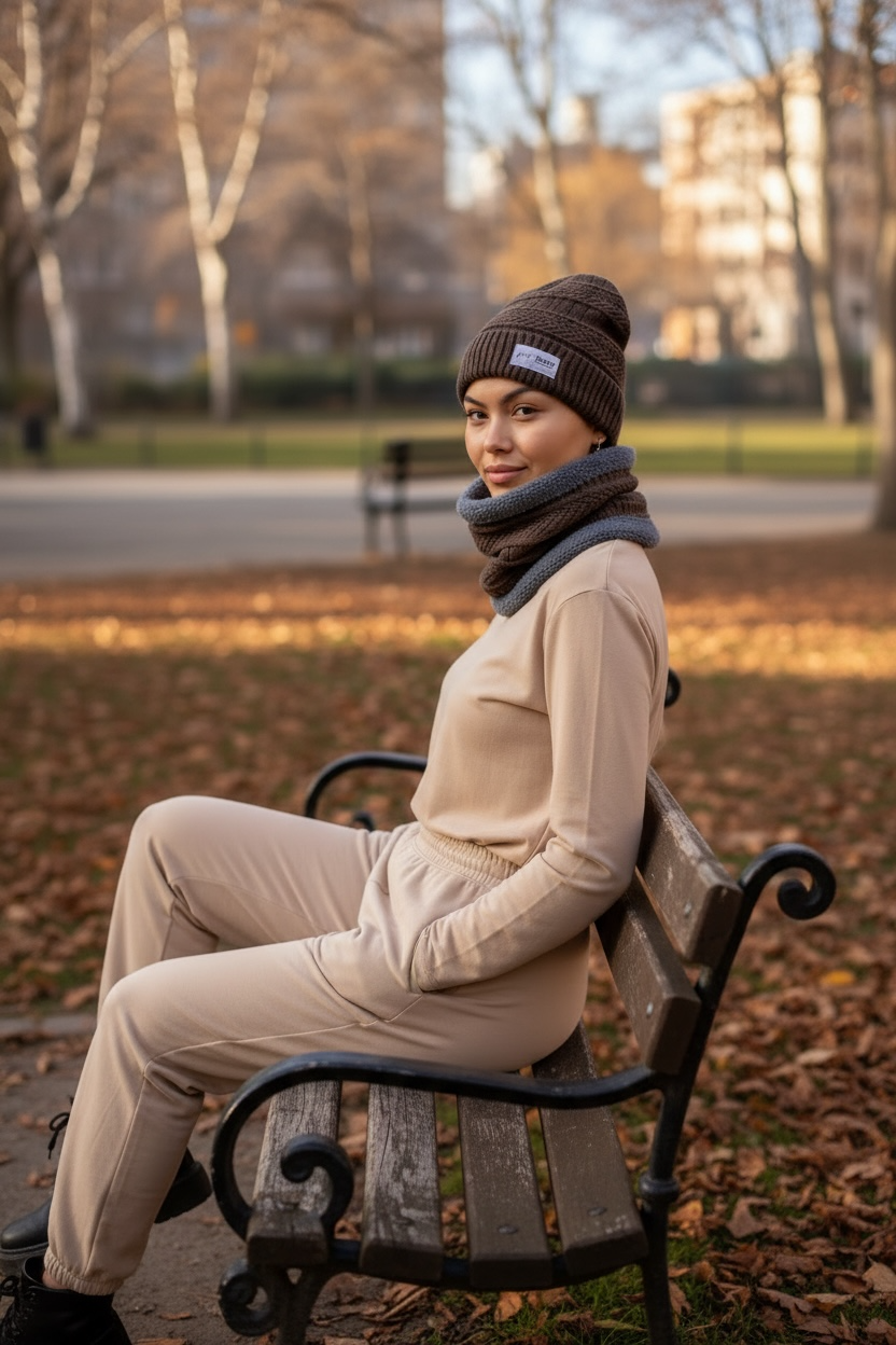 Wool Knitted Beanie Hat – Adjustable Winter Ski Cap with Embroidered Detail for Sports & Outdoor Activities