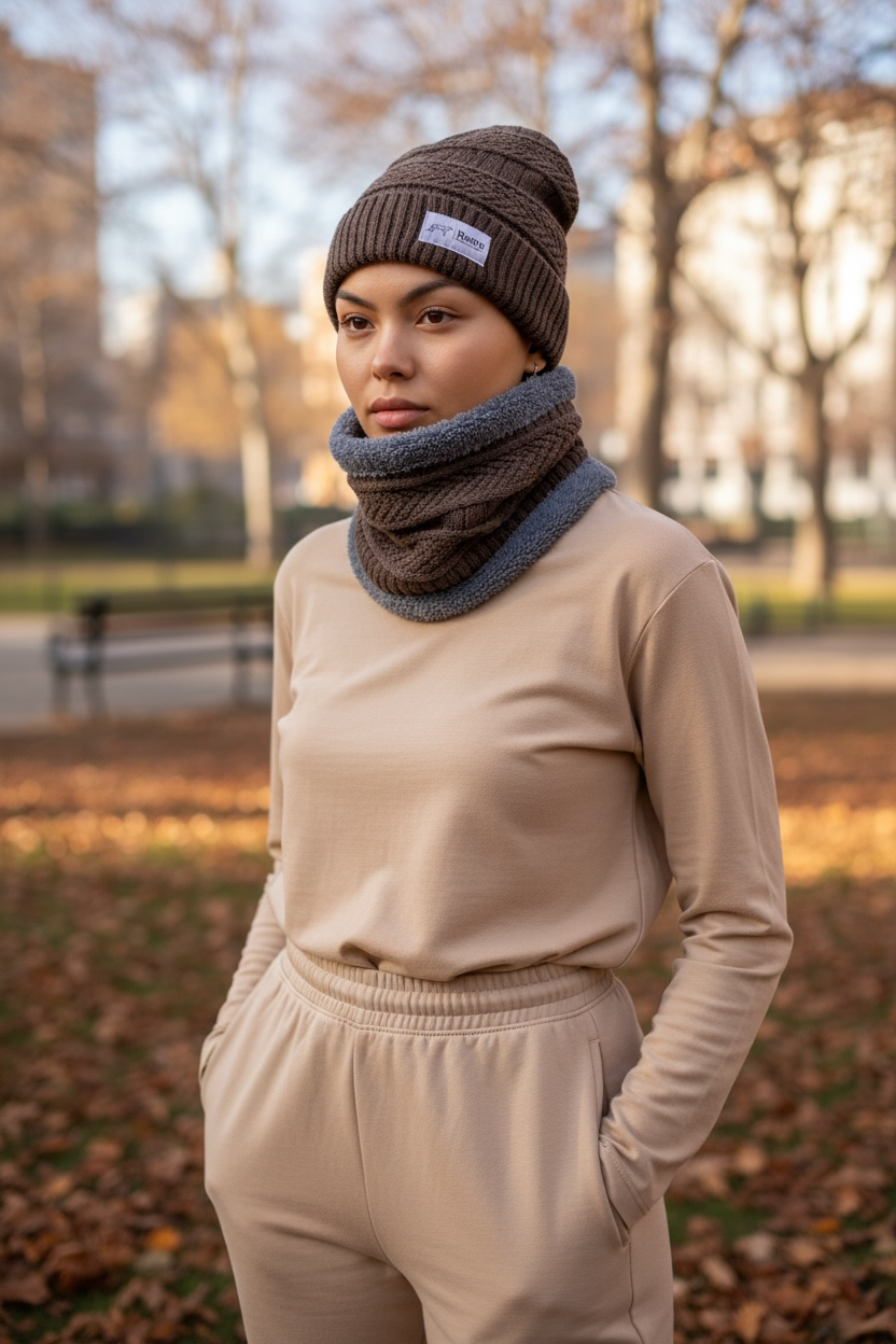 Wool Knitted Beanie Hat – Adjustable Winter Ski Cap with Embroidered Detail for Sports & Outdoor Activities