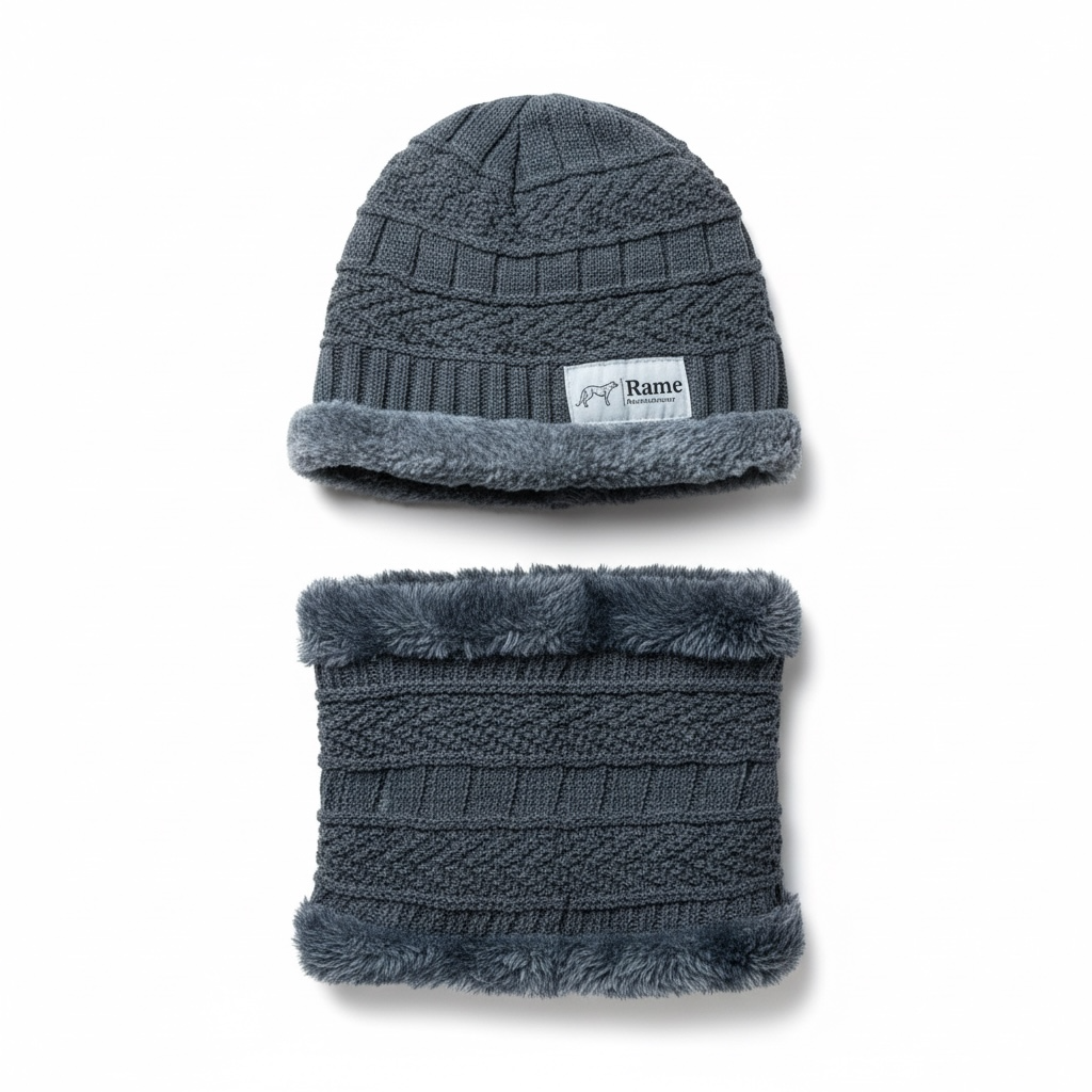 Wool Knitted Beanie Hat – Adjustable Winter Ski Cap with Embroidered Detail for Sports & Outdoor Activities