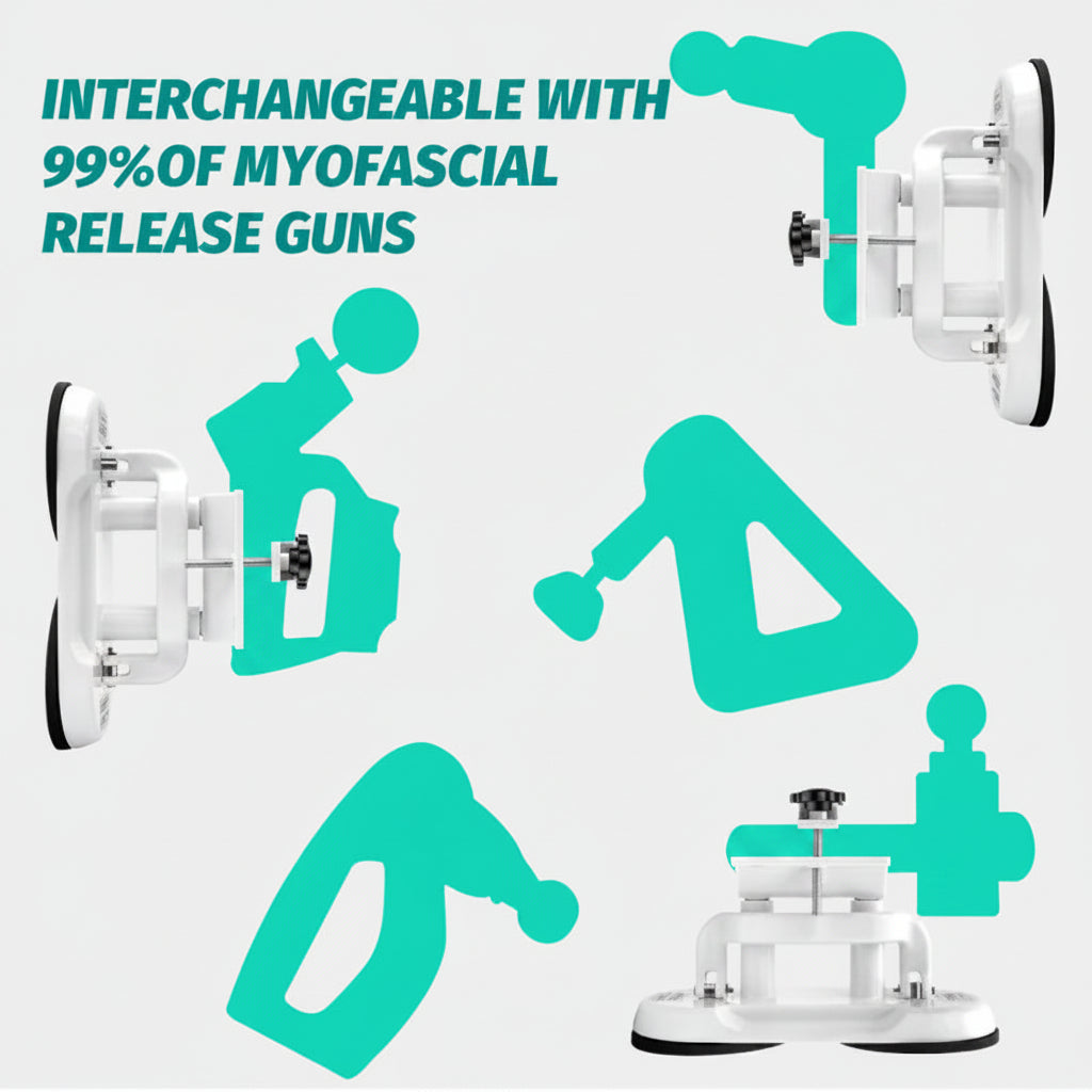 Hands-Free Massage Gun Holder with Double Suction Base – Adjustable Percussion Massager Mount for Back, Shoulder & Full Body Muscle Recovery