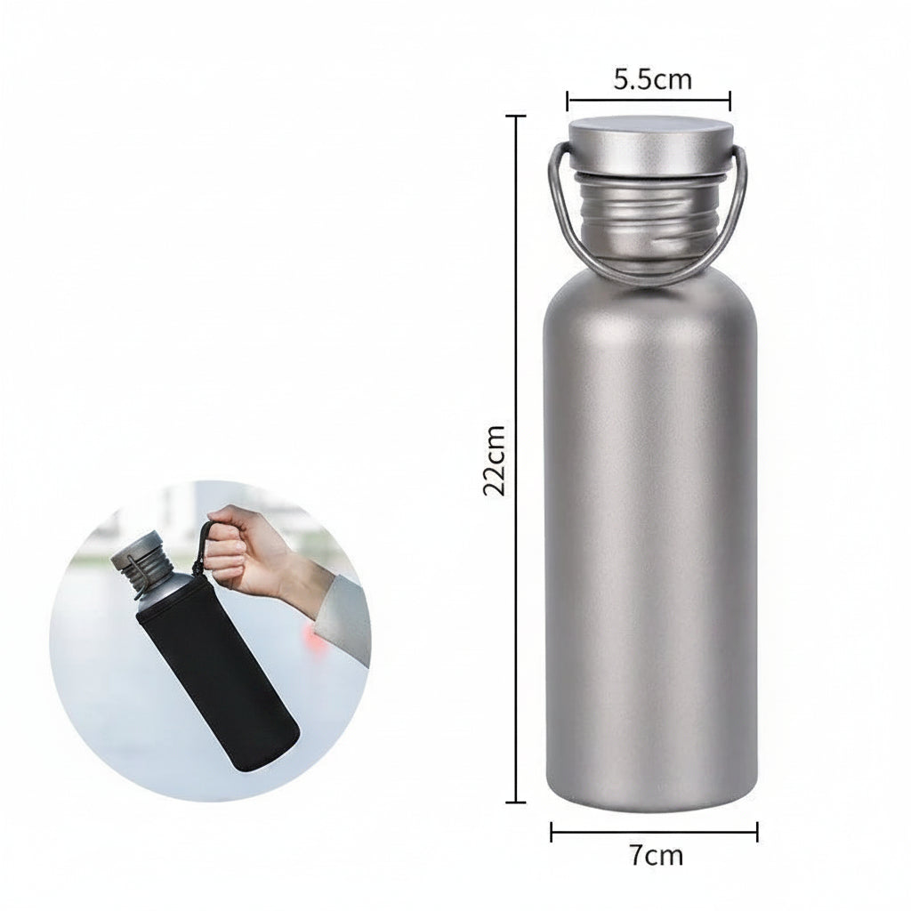 Titanium Outdoor Water Bottle 500ml/600ml/750ml – Ultra Lightweight Metal Cycling & Camping Bottle with Strap for Hiking, Riding & Travel