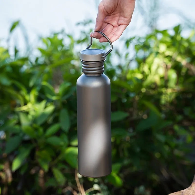 Titanium Outdoor Water Bottle 500ml/600ml/750ml – Ultra Lightweight Metal Cycling & Camping Bottle with Strap for Hiking, Riding & Travel