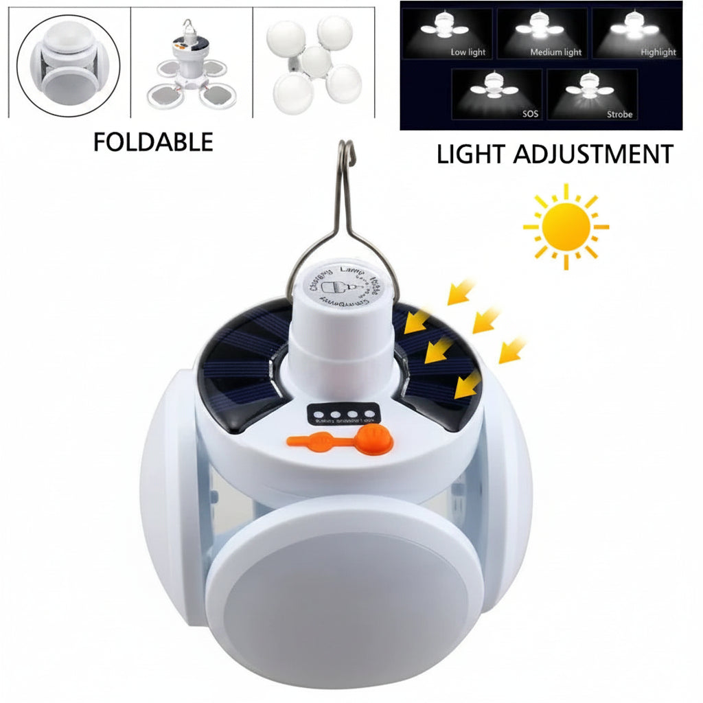 SolarGlow™ Rechargeable LED Camping Lantern with Foldable Floodlight & Power Bank