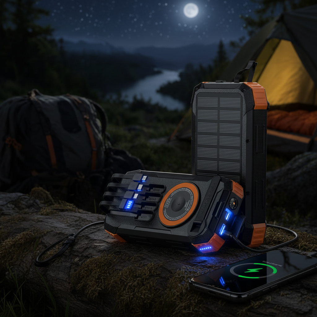 RamePower™ TitanCharge Pro 100000mAh Solar Power Bank – 22.5W Fast Charging | Wireless Charger | Built-in Cables | LED Flashlight