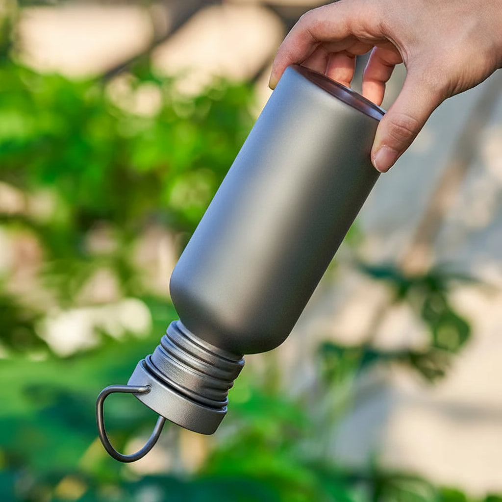 Titanium Outdoor Water Bottle 500ml/600ml/750ml – Ultra Lightweight Metal Cycling & Camping Bottle with Strap for Hiking, Riding & Travel