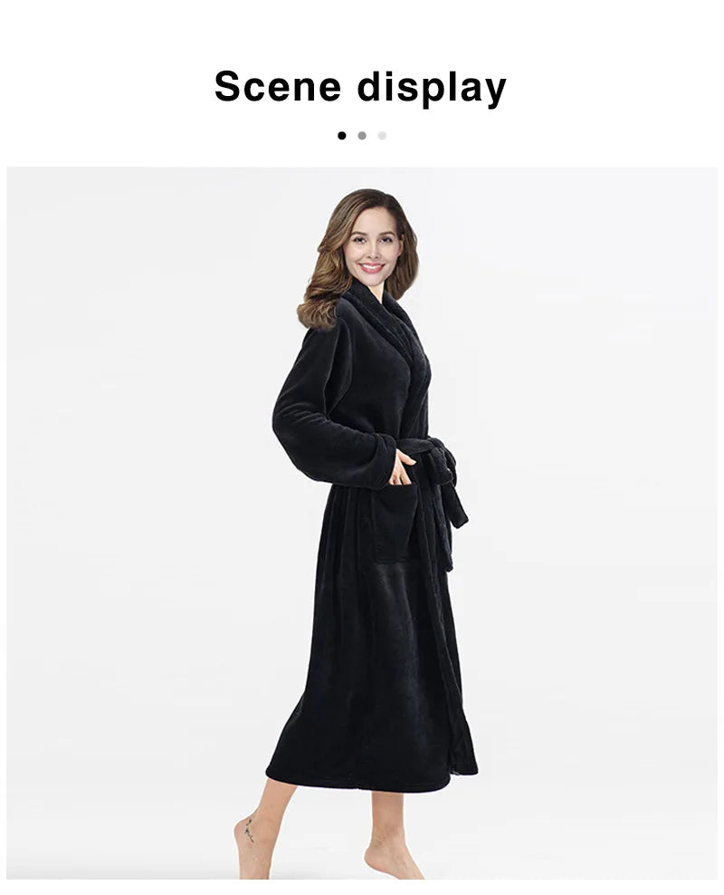 Bata de Casa para Mujer de Felpa Suave – Bata Larga de Invierno de Franela con Cuello Chal, Bolsillos y Cinturón Ajustable