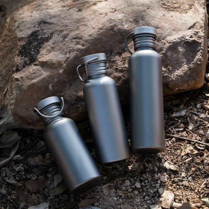 Titanium Outdoor Water Bottle 500ml/600ml/750ml – Ultra Lightweight Metal Cycling & Camping Bottle with Strap for Hiking, Riding & Travel