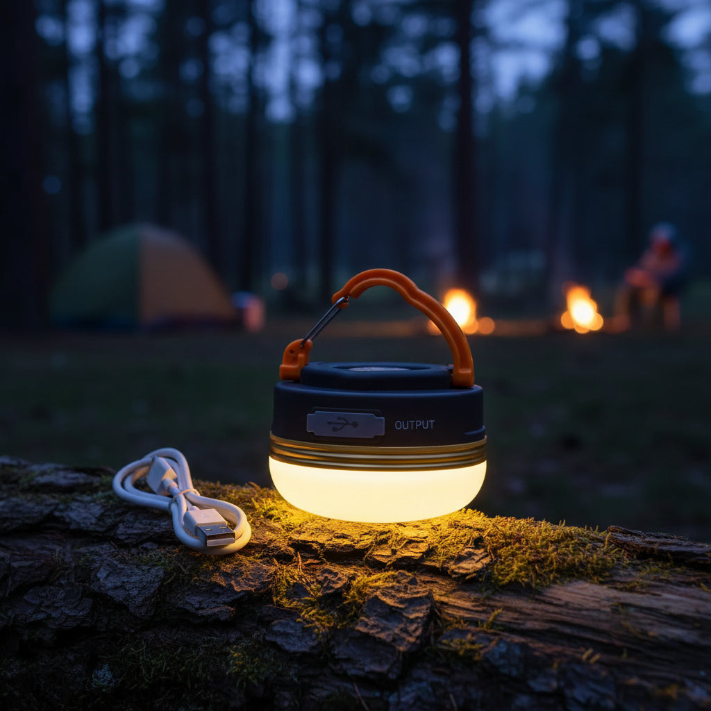 SolarGlow™ Rechargeable LED Camping Lantern with Foldable Floodlight & Power Bank