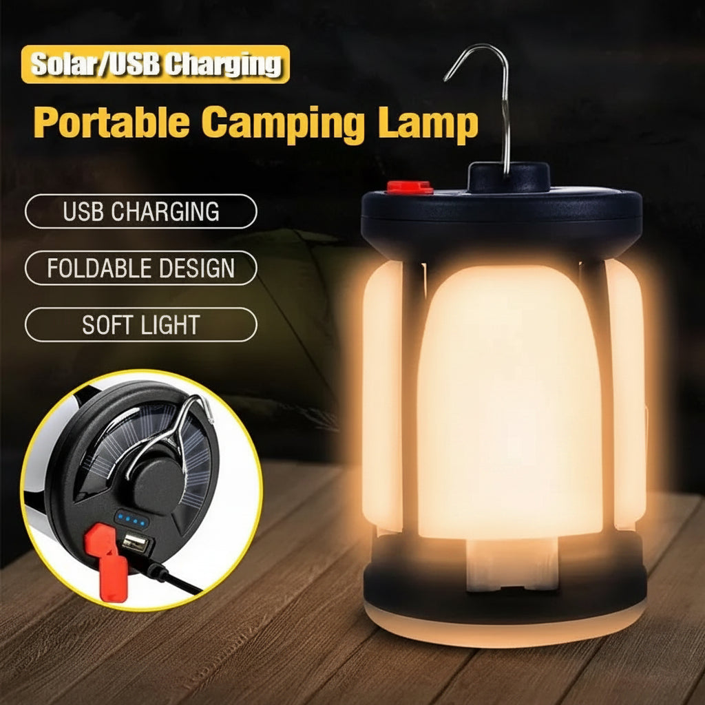 SolarGlow™ Rechargeable LED Camping Lantern with Foldable Floodlight & Power Bank