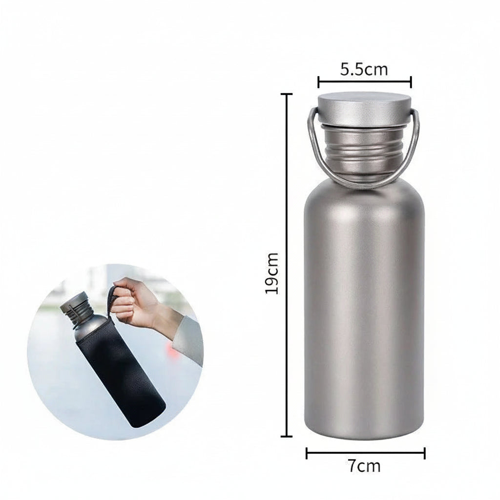 Titanium Outdoor Water Bottle 500ml/600ml/750ml – Ultra Lightweight Metal Cycling & Camping Bottle with Strap for Hiking, Riding & Travel