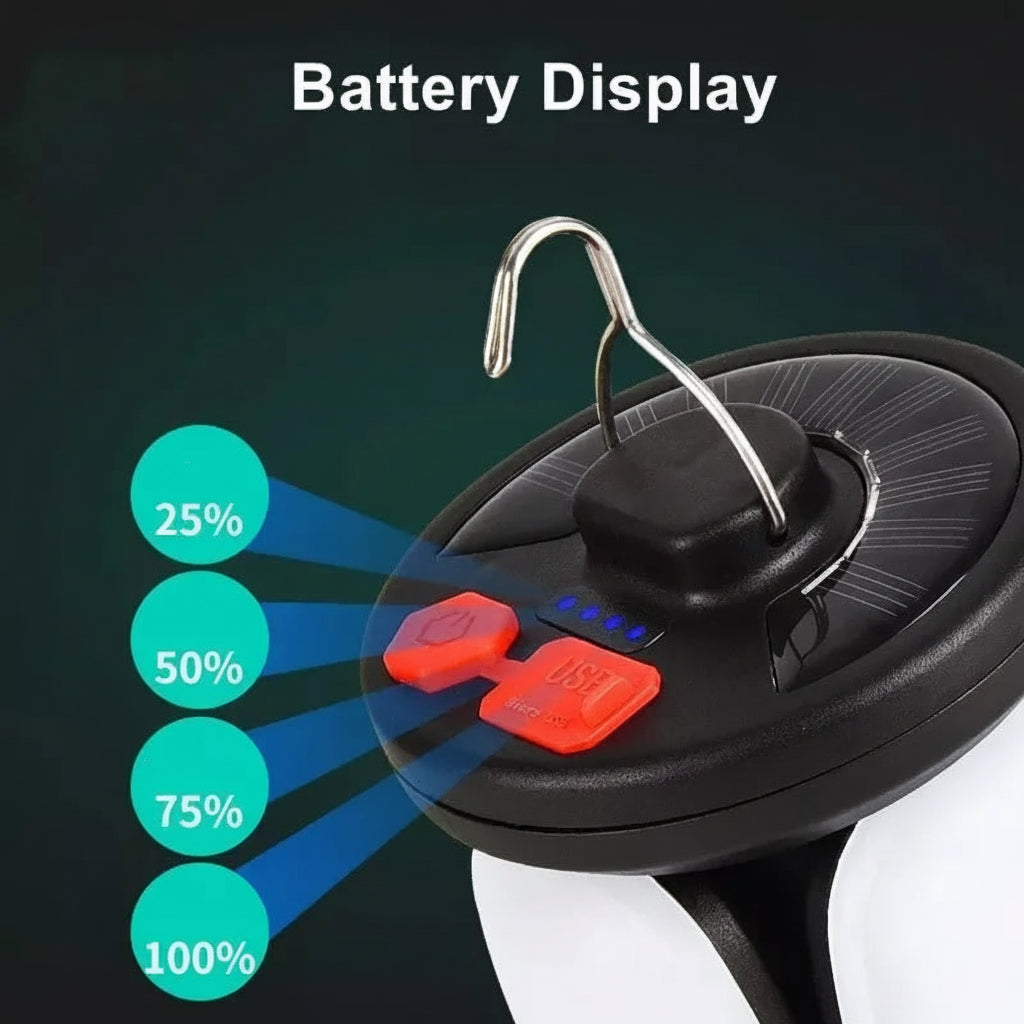 SolarGlow™ Rechargeable LED Camping Lantern with Foldable Floodlight & Power Bank