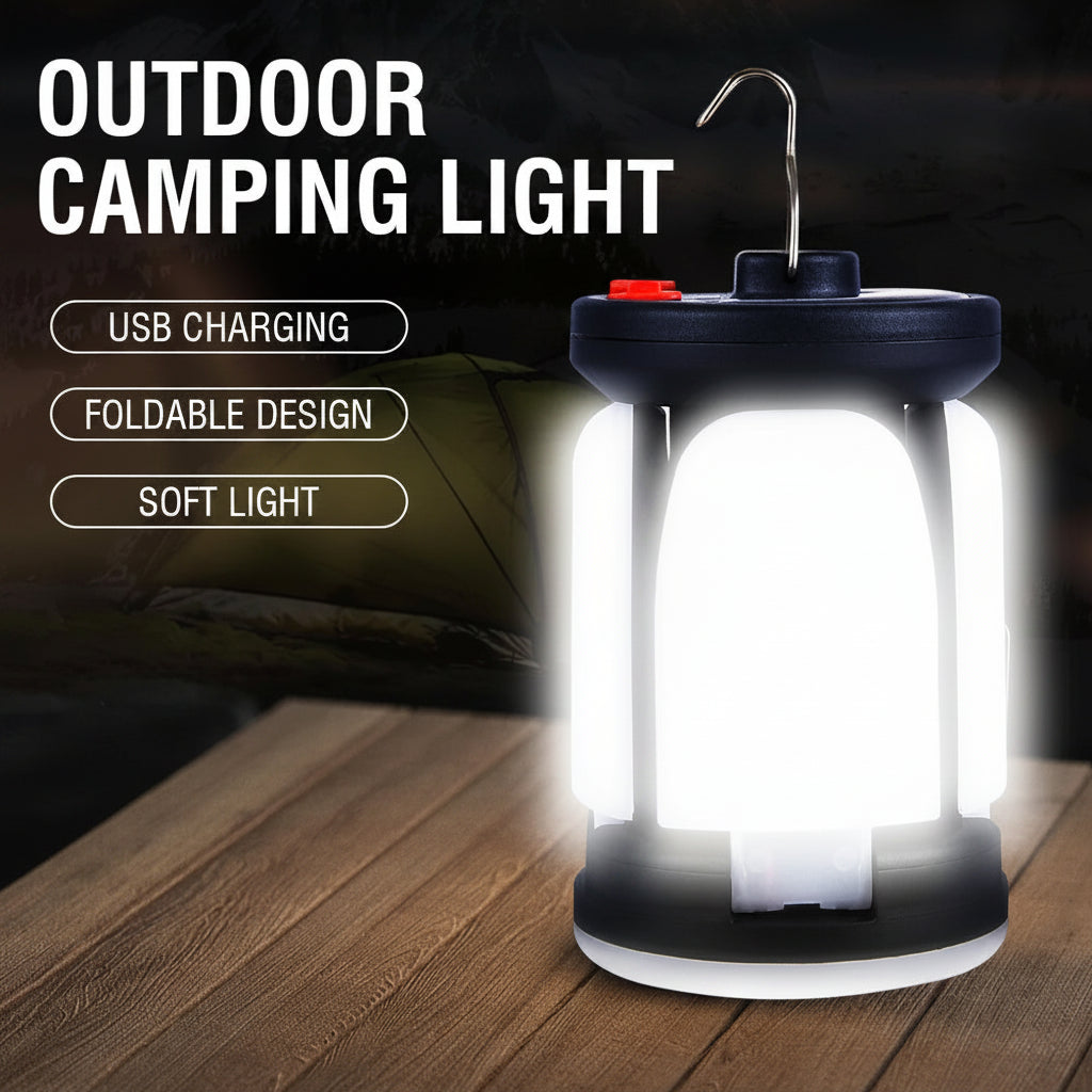 SolarGlow™ Rechargeable LED Camping Lantern with Foldable Floodlight & Power Bank