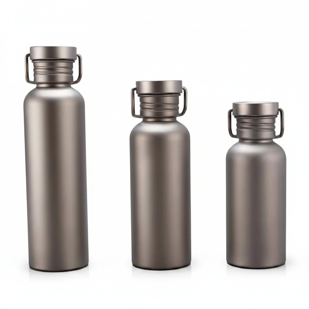 Titanium Outdoor Water Bottle 500ml/600ml/750ml – Ultra Lightweight Metal Cycling & Camping Bottle with Strap for Hiking, Riding & Travel