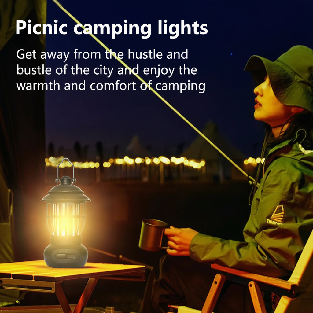 LumiVintage™ Retro LED Camping Lantern – USB Rechargeable Portable Outdoor Tent & Emergency Light